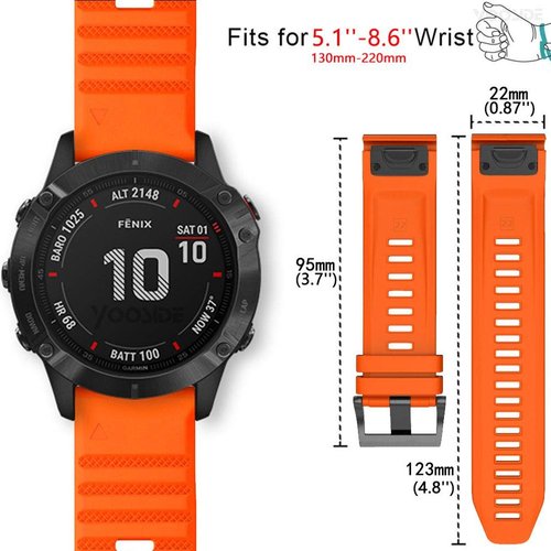 YOOSIDE Silicone Quick Release Fit Band for Garmin Fenix 6 Pro/Sapphire, 22mm Soft Waterproof Non-allergenic Wristband Strap for Garmin Fenix 5/5 Plus,Garmin Instinct,Forerunner 935/945(Orange)