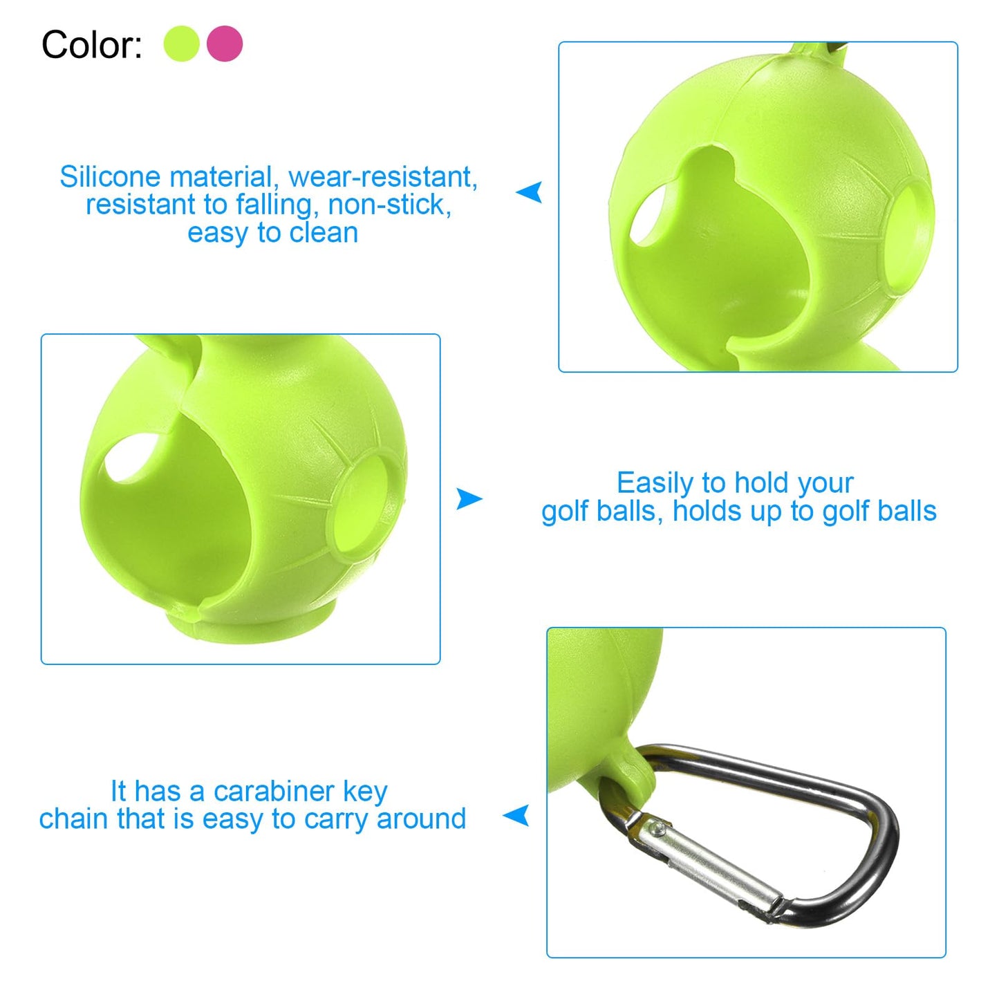 PATIKIL Golf Ball Holder, 2 Pack Silicone 2 Balls Carrier Protective Portable Sleeve with Buckle for Golf Bag Belt, Rose Red, Green