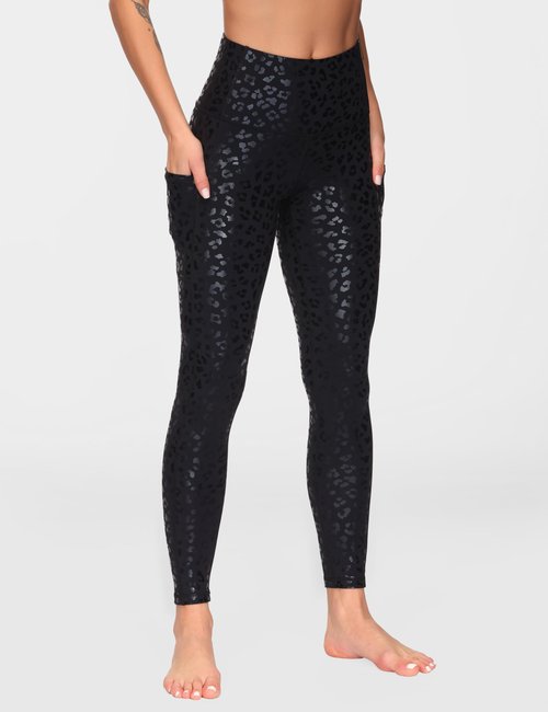 THE GYM PEOPLE Women's High Waist Yoga Pants Soft Tummy Control Athletic Workout Leggings with Deep Pockets Black Leopard