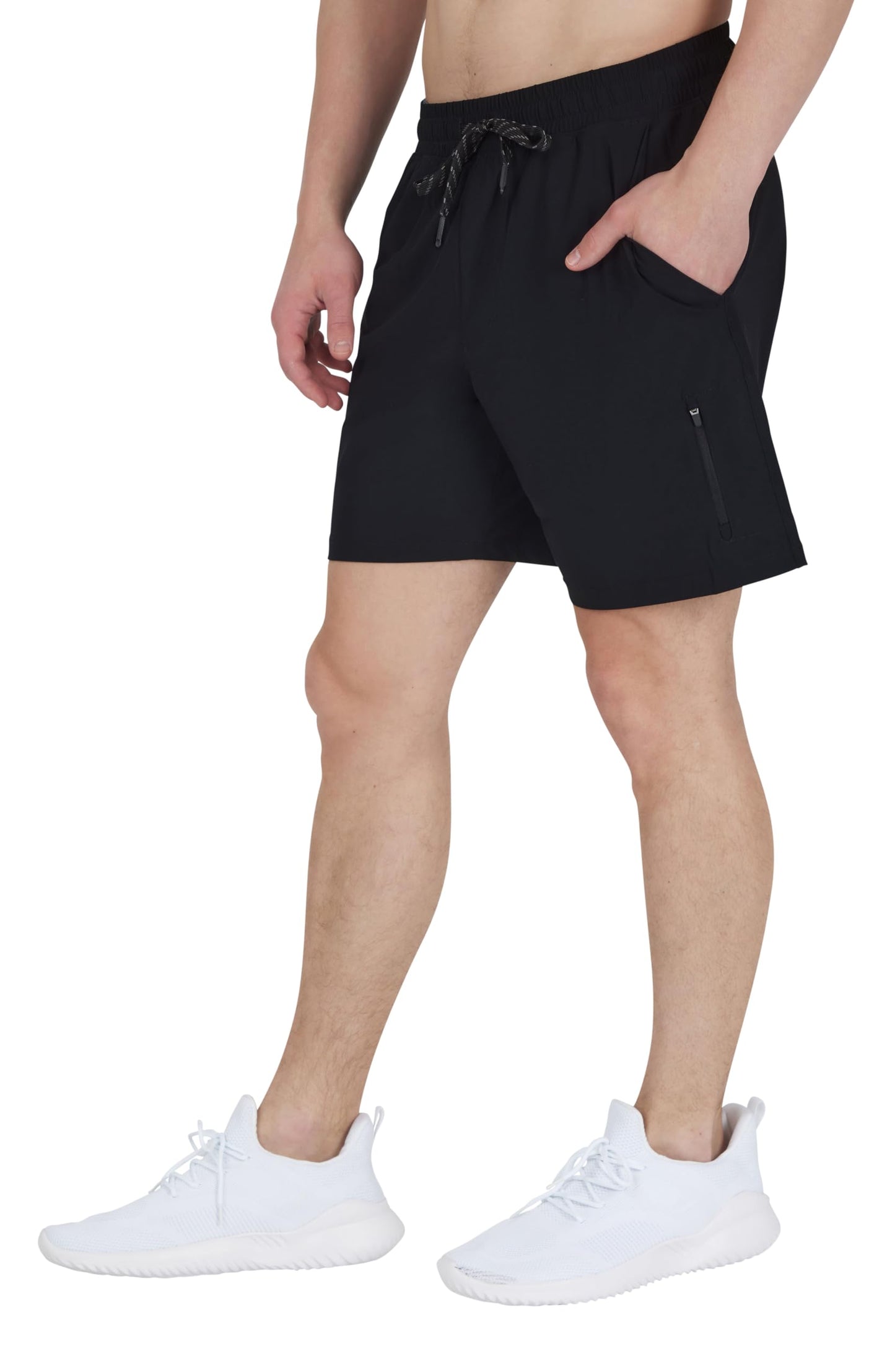 90 Degree By Reflex Mens Workout Short Lightweight Quick Dry 7" Side Zipper Pocket Shorts with Drawstring - Black - XL