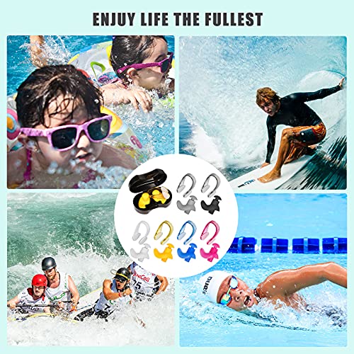 SAVITA 6 Colors Reusable Waterproof Swimming Earplugs & Nose Clip Set for Water Sports