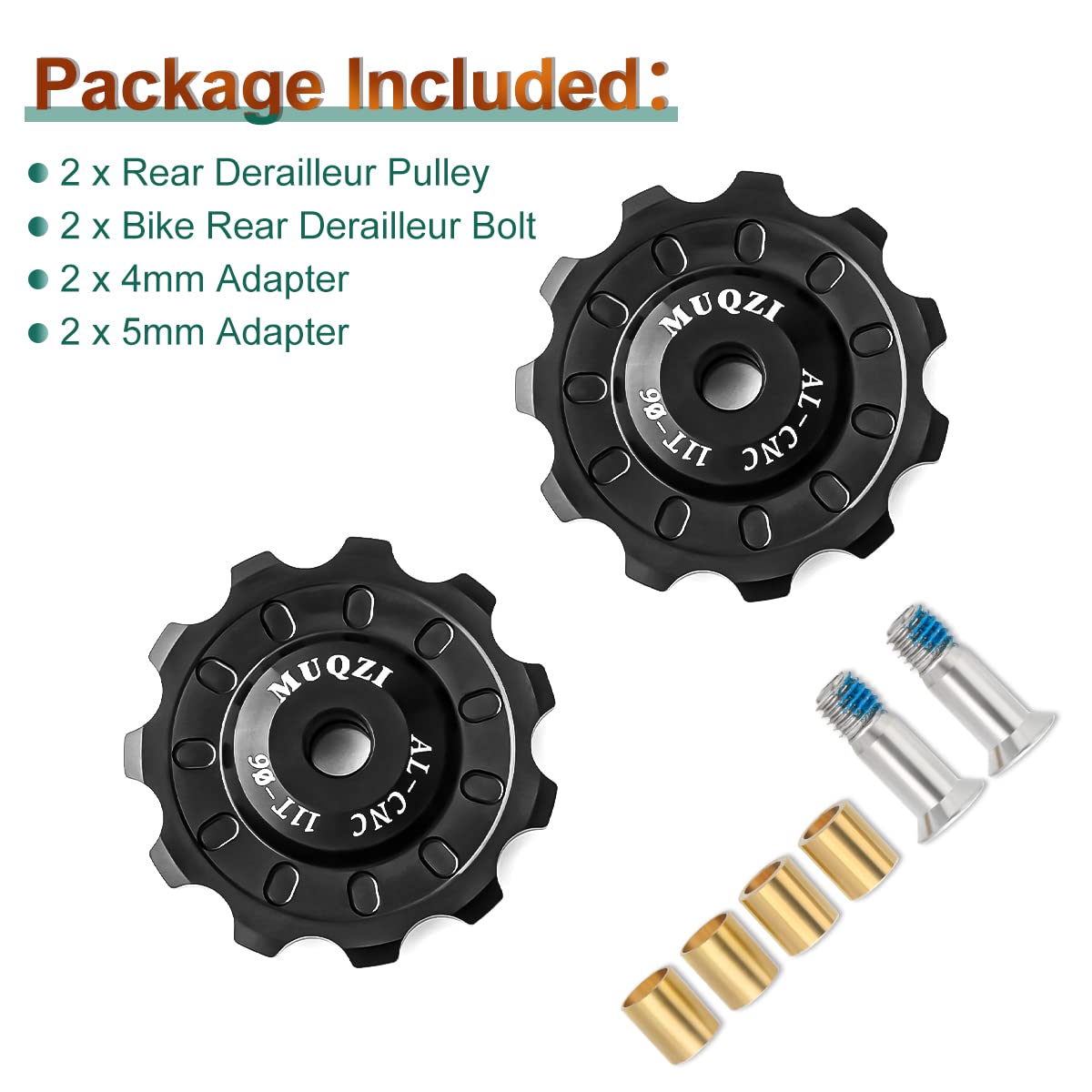 MUQZI Bike Rear Derailleur Pulley, 11T+11T MTB Bicycle Ceramic Bearing Jockey Wheel Guide Roller Pulley Sets for Mountain Road Bike, Black