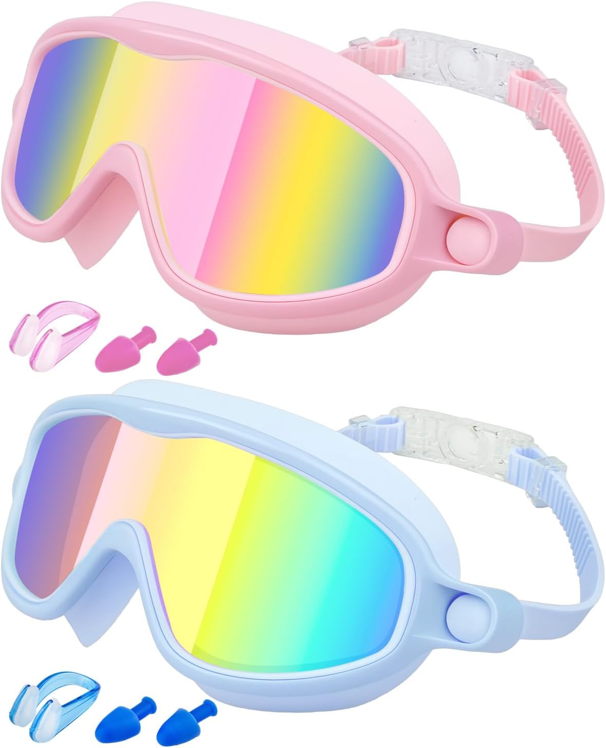 Rantizon Kids Swimming Goggles - Anti-Fog & UV Protection | No Leak Wide View, 2 Pack for Ages 3-14