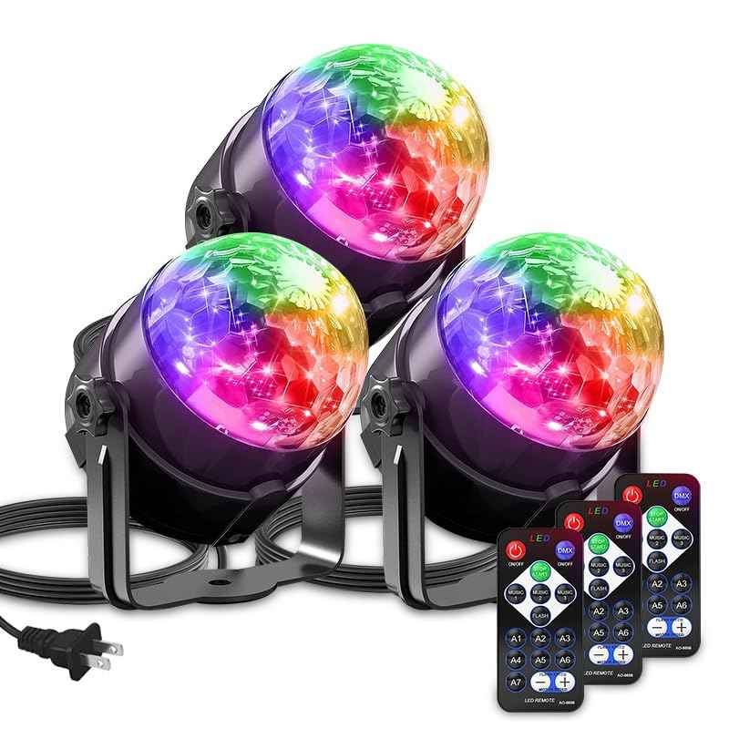 Yiixuyo - 3-Pack Sound Activated Party Lights with Remote Control Dj Lighting, Disco Ball Light Projected Effect Dancing Lights, Strobe Lamp for Parties Supplies Birthday Christmas Bar KTV Decorations