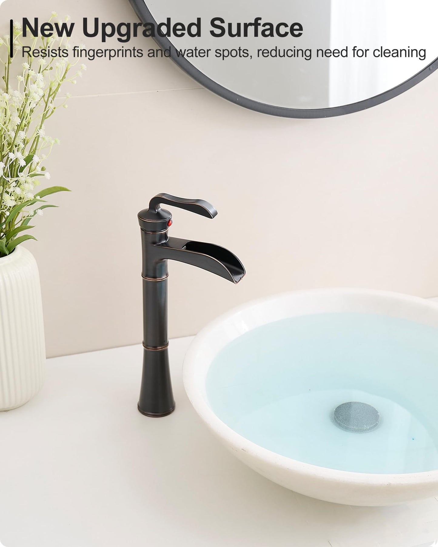 HEYMYTAP Tall Vessel Sink Faucet, Oil Rubbed Bronze Bathroom Faucet Waterfall Bathroom Faucets One Hole, Brass Bathroom Sink Faucet Single Handle with Pop-Up Drain & Water Hoses, 5 Mins Install