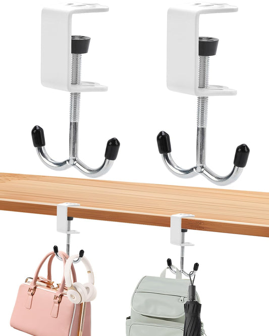 2 Pack Heavy-Duty Purse Hooks for Table & Desk - 100lb Capacity High-Strength Alloy Hanger, Multi-Use Bag Holder for Handbag, Backpack, Headphone, Umbrellas, Office Table Accessories (Cloud White)