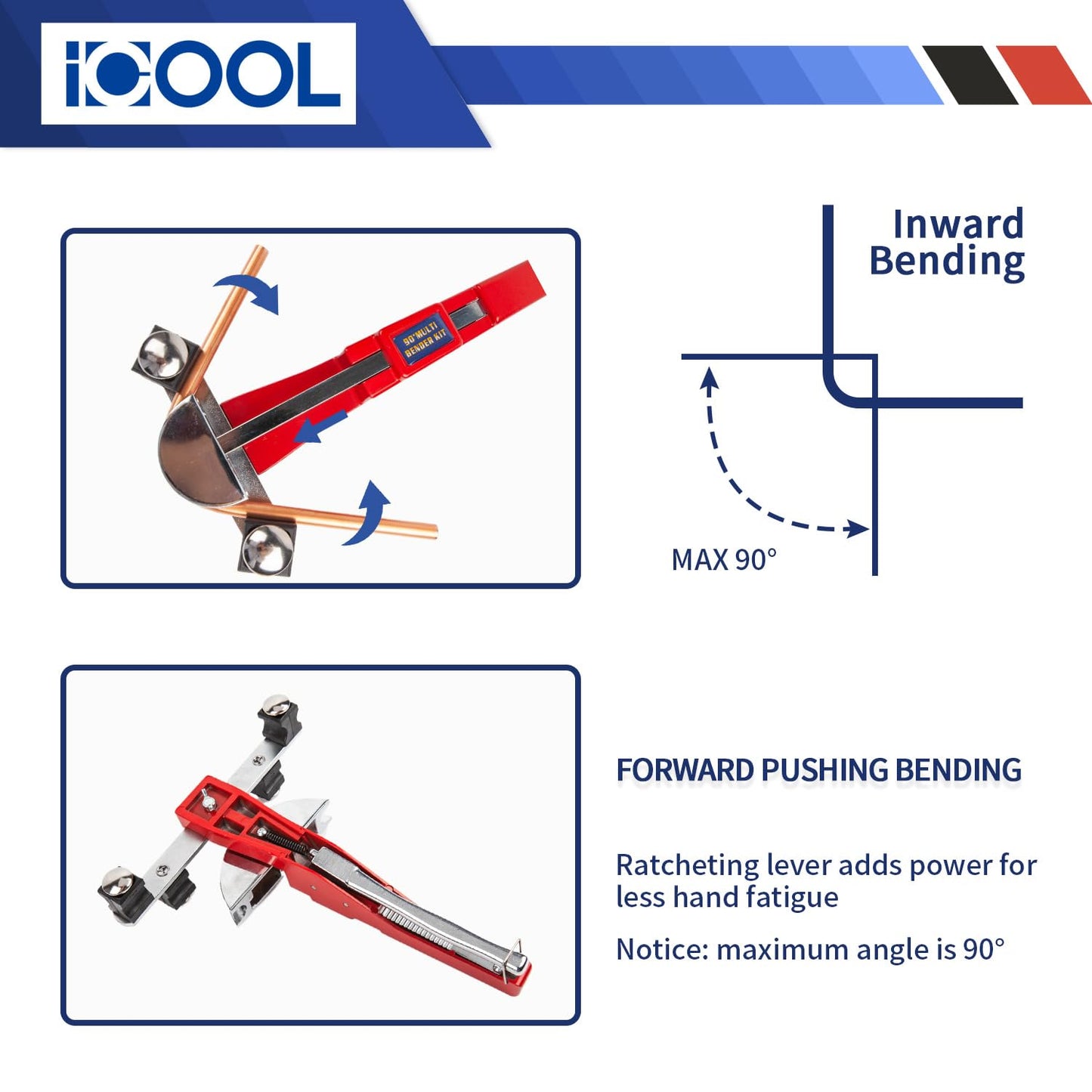 ICOOL Tubing Bender Kit Hand Tool 1/4 to 7/8 Inch for Soft Copper Aluminum HVAC Refrigeration System Maintenance, with Tube Cutter