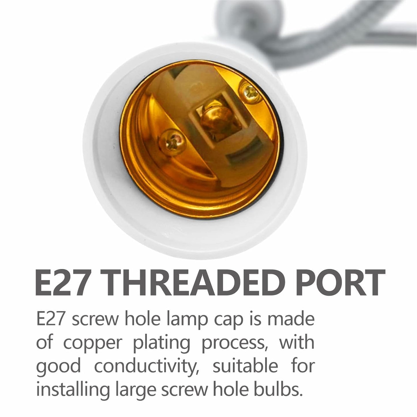 E26/E27 Light Socket Extender Adapter - 15 inches/40 cm Adjustable 360-degree Bendable Rotation with Heat-Resistant Base, Flexible Gooseneck Adjustable Extension Socket Socket Adapter (2 Pack)