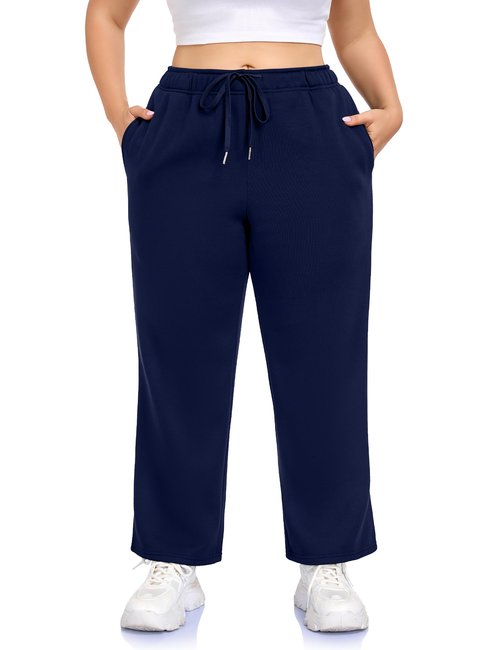 COOTRY Womens Plus Size Sweatpants Fleece Lined Wide Leg Baggy Lounge Athletic Sweat Pants 2025 Winter Fall Fashion Navy 3XL