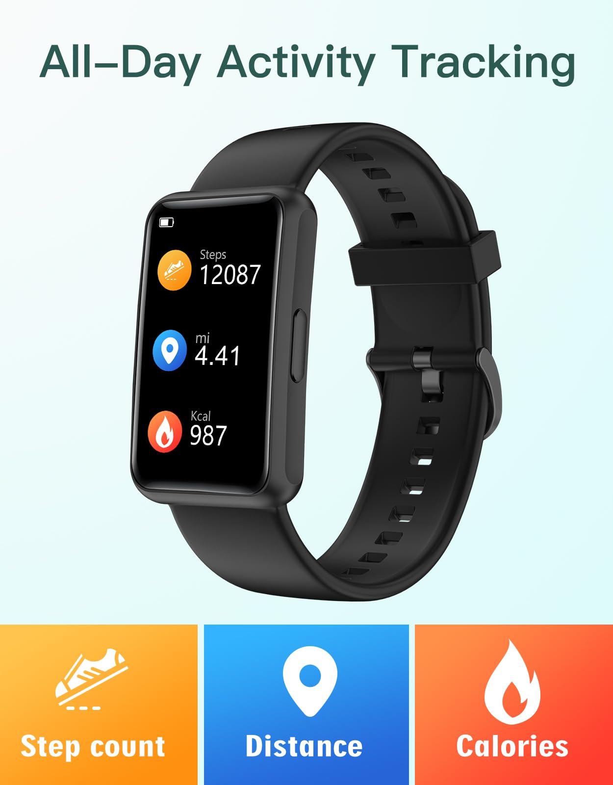 HUAKUA Pedometer Watch No Bluetooth Fitness Tracker Step Counter Black