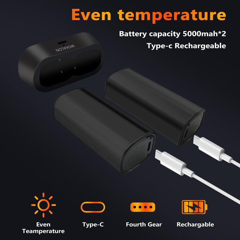 WOKALON Rechargeable Hand Warmer 2 Pack,10000mAh Electric Hand Warmers，24Hrs Long Safe Heat，360°Surround Heat Magnetic Portable Heater