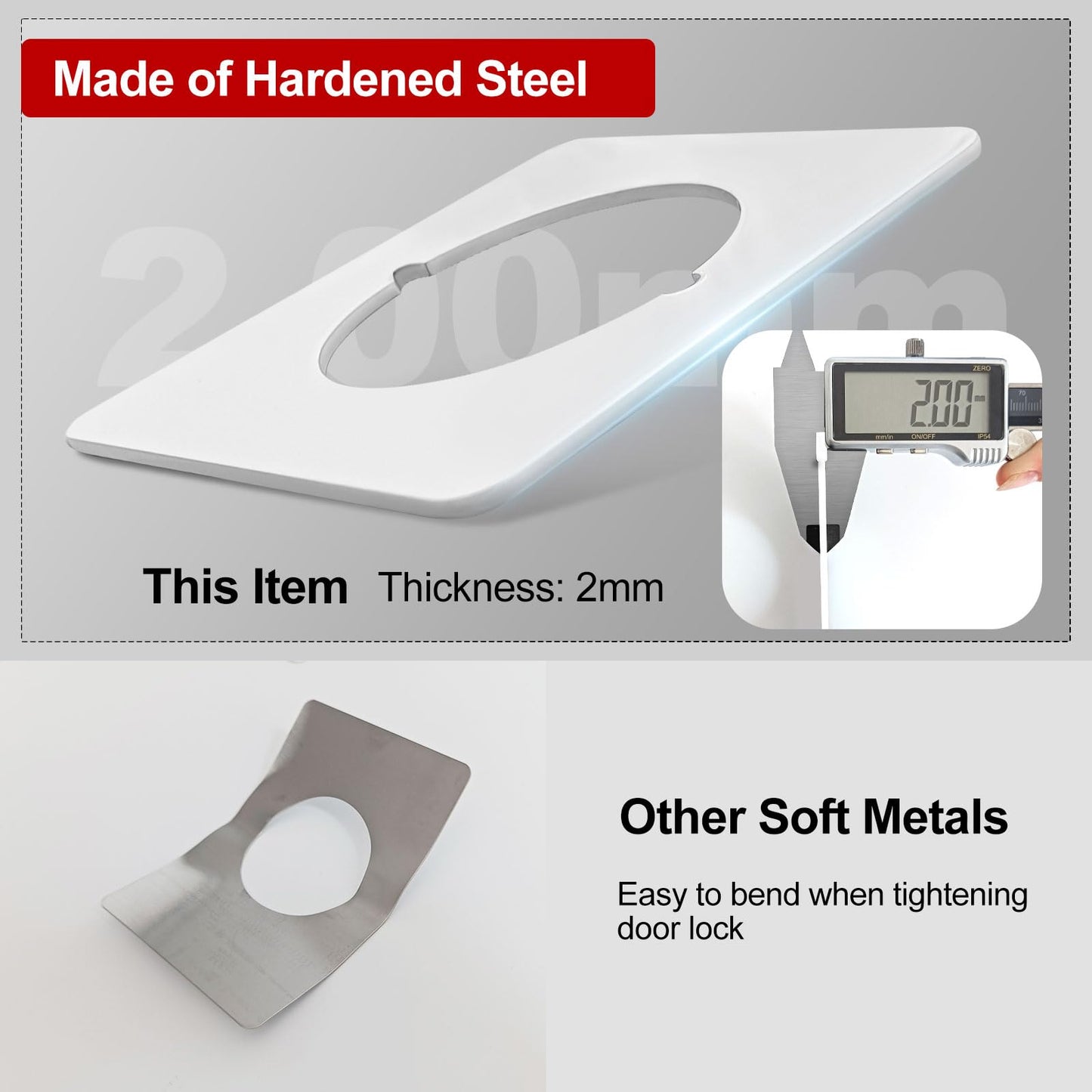 MOSECYOU Door Knob Plates Square Version, White, Thick, Door Reinforcement, Scar Plates for Door Knob/Deadbolt, Door Handle Cover Filler Fixing Repair Backplate (2 Pcs, White)