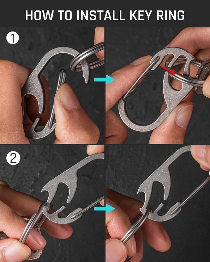 TISUR Titanium Carabiner Keychain Clip with Bottle Opener, Gray (1-pack)