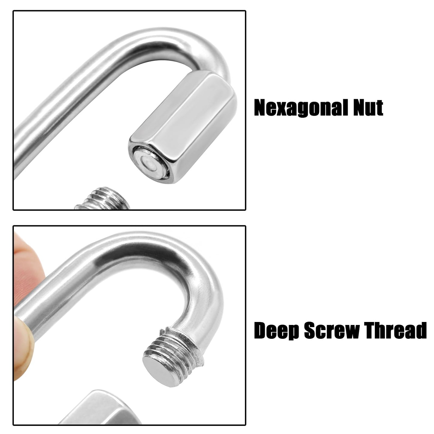 Anvin 2 Pack Large Quick Links M10 3/8 Inch Heavy Duty Carabiner Stainless Steel Chain Links Connector D Shape Locking Chain Hooks Repair Utility Screw Links for Camping Outdoor Equipment Hammocks