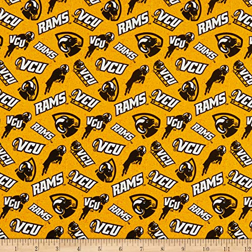 Virginia Commonwealth Rams Cotton Fabric by the Yard - Yellow, Black, White