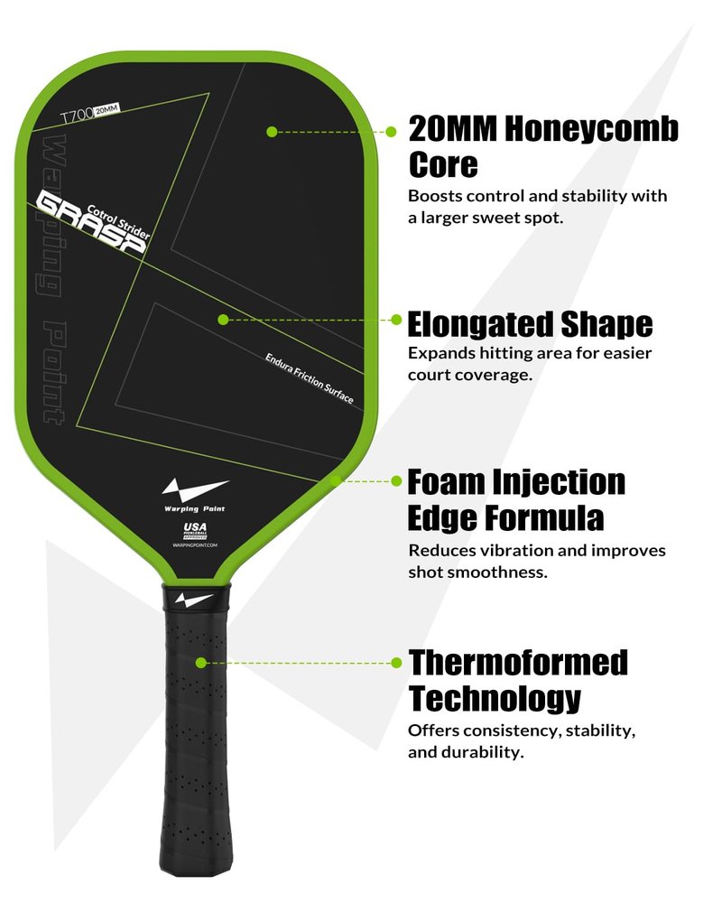 Warping Point Grasp Pickleball Paddle, T700 Raw Carbon Fiber Pickleball Racket with Endura Friction Surface,16mm Polymer Core, Edgeless Elongated Design, Ultimate Spin & Control, USAP Approved
