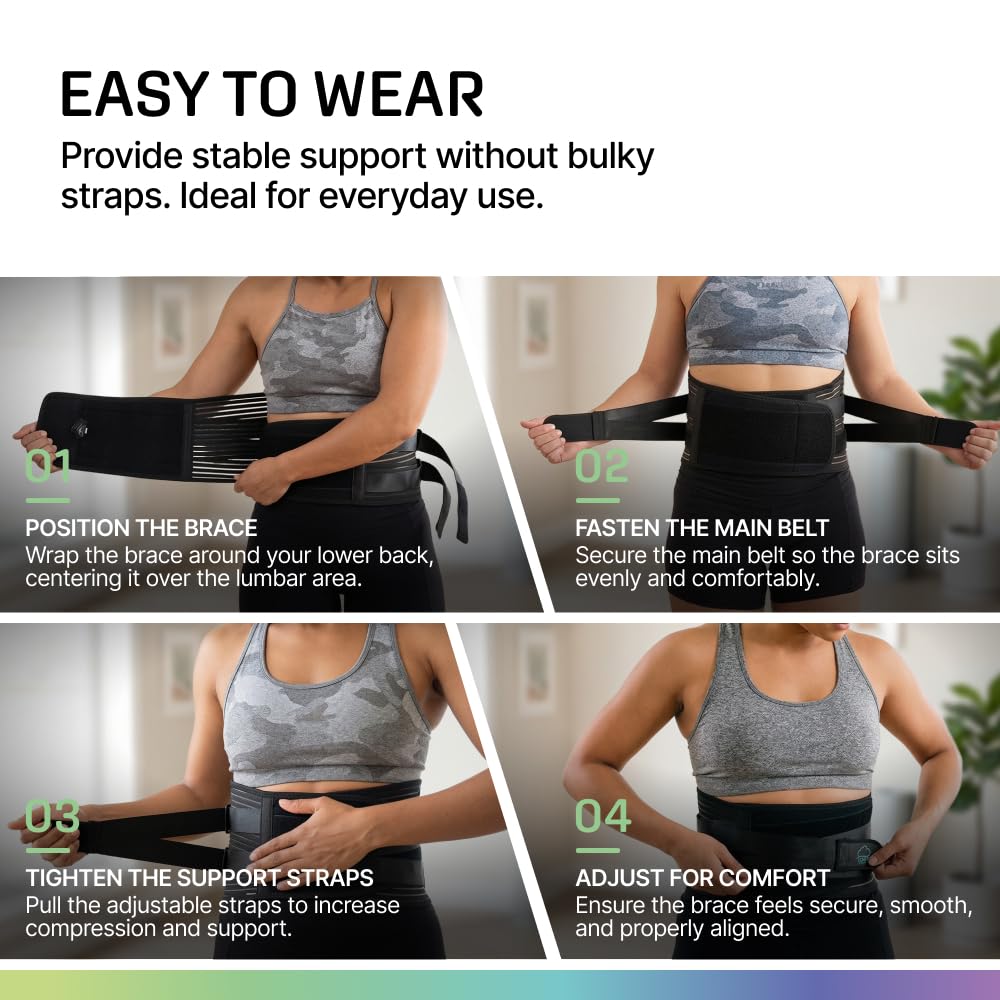 Modvel Back Brace for Lower Back Pain Women and Men – Lumbar Support Belt for Sciatica, Herniated Disc, Muscle Strain – Adjustable Breathable Work Brace with 6 Stays – Support for Posture
