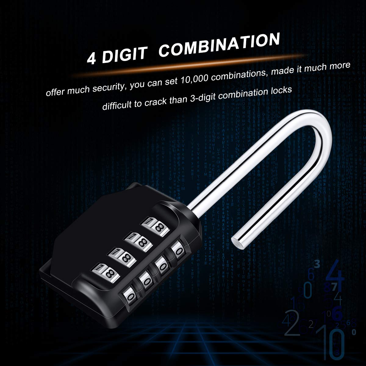 2 Pack 2.6in Long Combination Padlock, Waterproof 4 Digit Combination Lock, Weatherproof Metal & Galvanized Steel, for Schools, Gyms and Lockers, Black