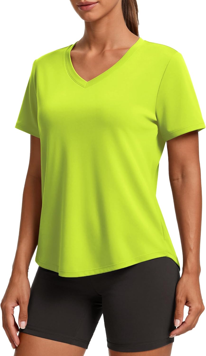 PINSPARK Soft Workout Tops - Women's Short Sleeve V-Neck Gym Shirts | Moisture-Wicking & UPF 50+ Protection