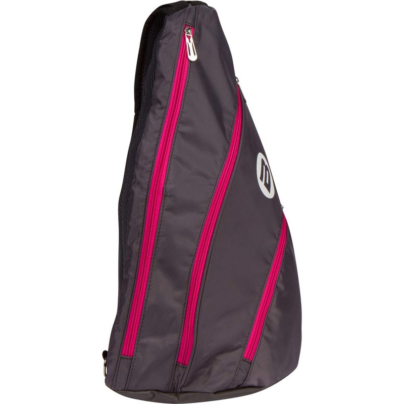 BESTA Premium Pickleball Bag. Padded Sling Bag with 3 Compartments, Water Bottle Holder and Adjustable Strap that Switches Sides. Holds Several Paddles, Balls and More. (Gray with Pink Trim)