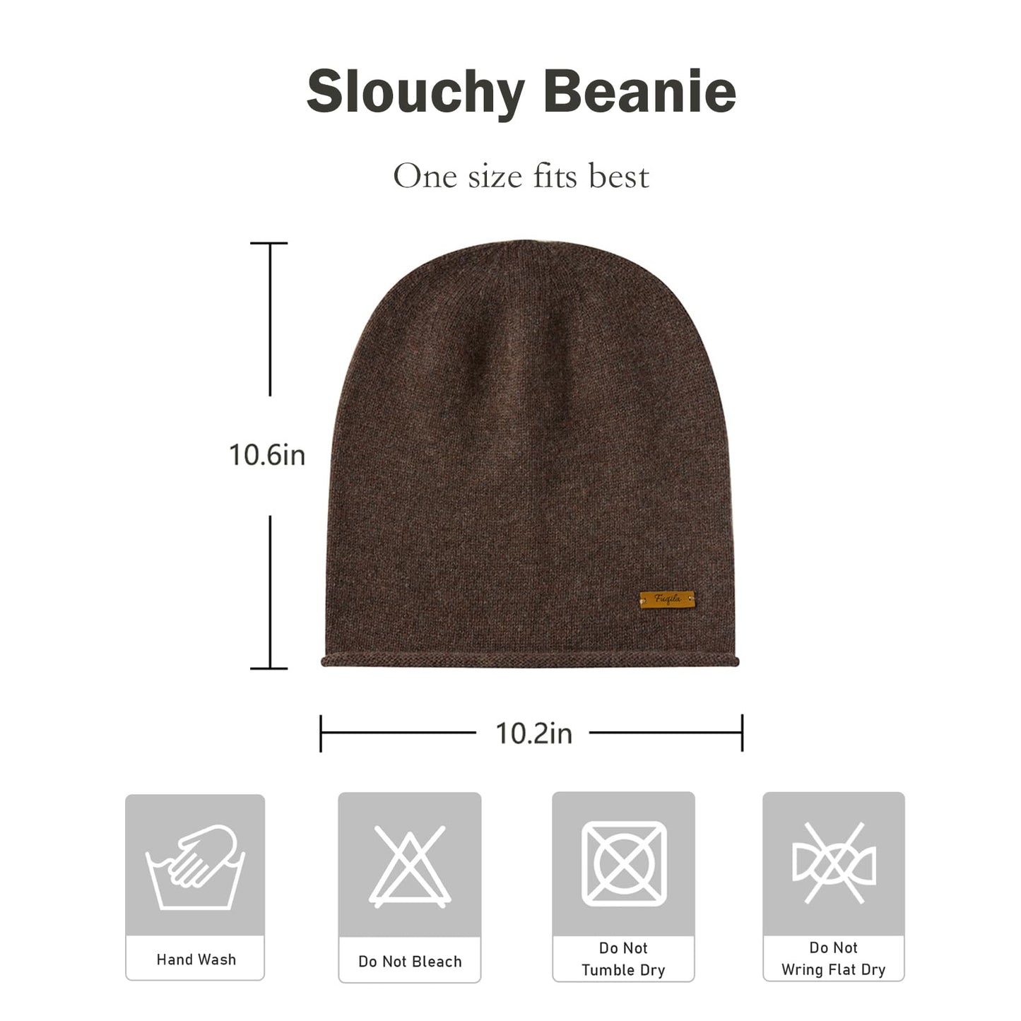 FUQILA 100% Merino Wool Slouchy Beanie Hat, Women Warm Winter Caps Soft, Ladies Breathable & Cozy Stretchy Knitted Skull Cap (US, Alpha, One Size, Coffee)