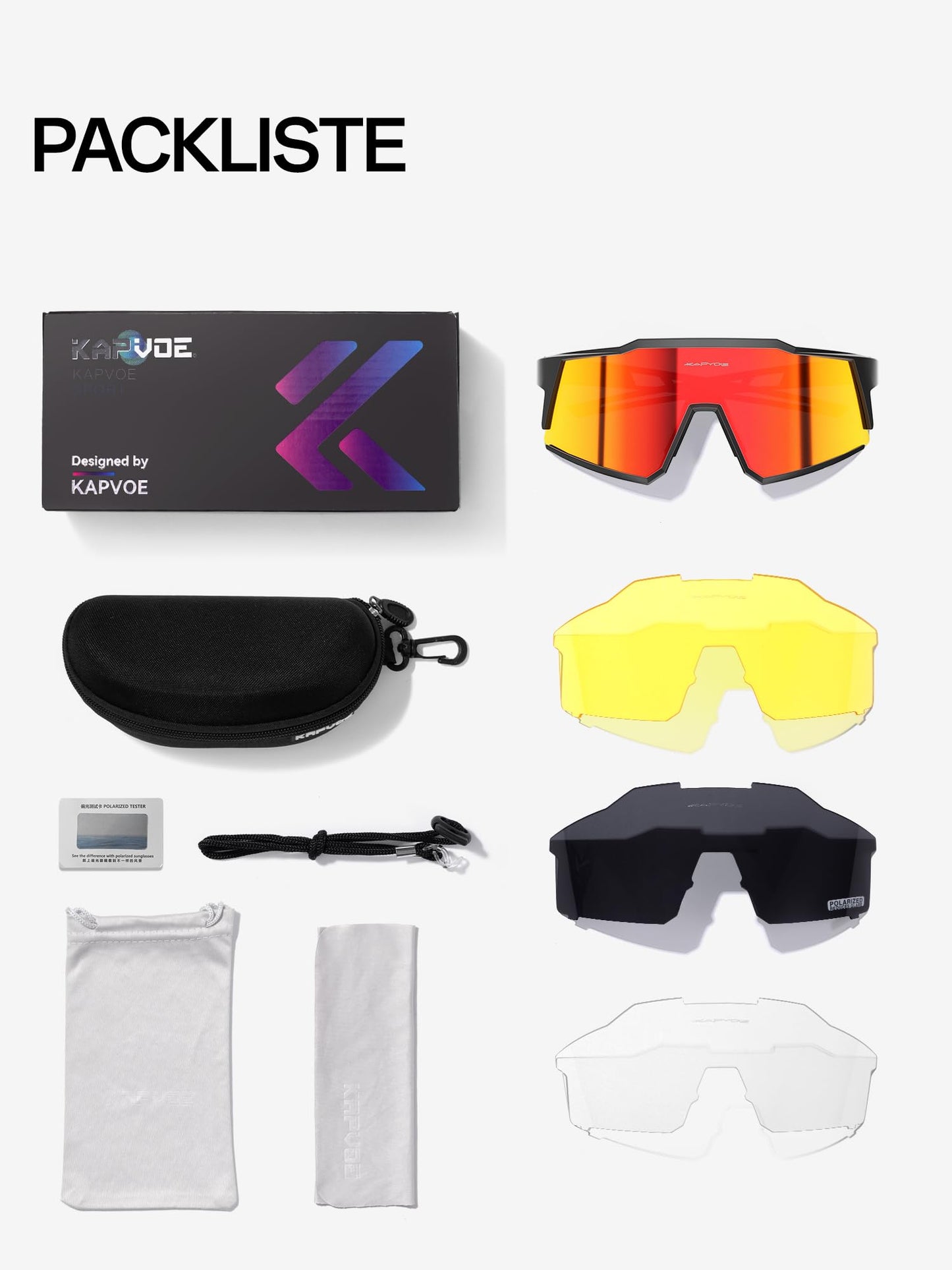 KAPVOE Polarized Cycling Glasses with 4 Interchangeable Lenses TR90 Sports Sunglasses Women Men Running MTB Bike Bicycle Accessories 01 Red Black