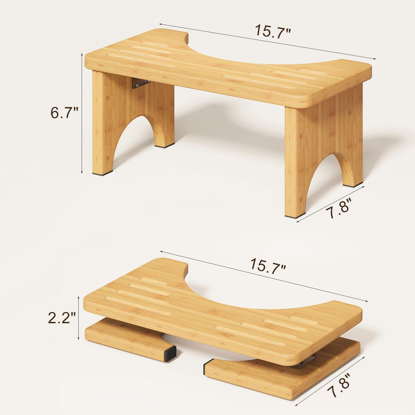 Squatting Potty for Adults Foldable, 7In Bamboo Toilet Stool Squat Adult and Kids, Wood Travel Poop Stool for Bathroom, Wooden Portable Toilet Foot Step, Premium Flip Pooping Potty Stool