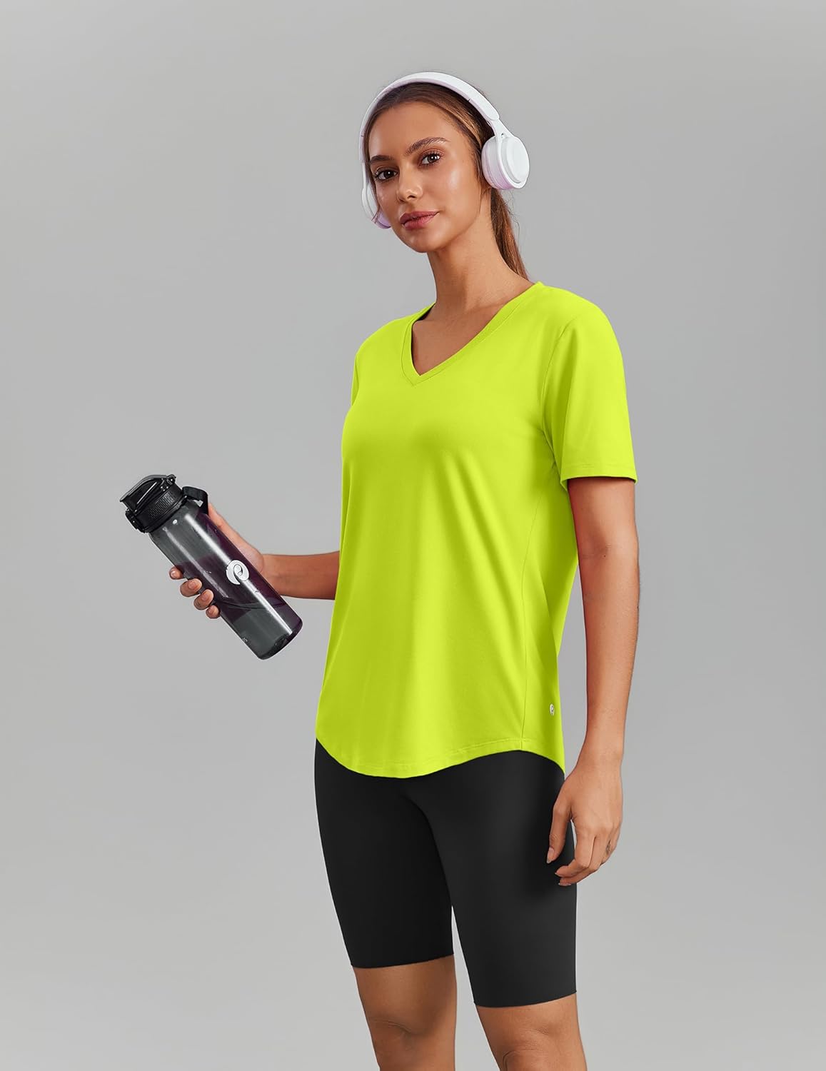 PINSPARK Soft Workout Tops - Women's Short Sleeve V-Neck Gym Shirts | Moisture-Wicking & UPF 50+ Protection