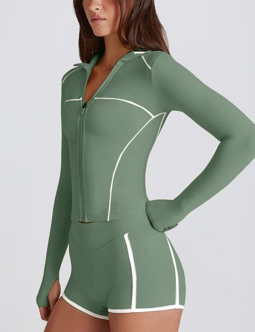 Lviefent Women's Zip Up Active Jacket - Color Block Slim Fit Long Sleeve Workout Top with Thumb Holes