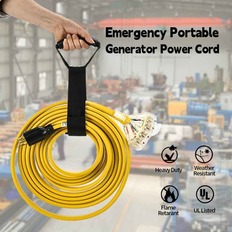 30FT Locking Plug L14-30P to 4X 5-20R/5-15R Generator Adapter Extension Cord, 4 Prong 30 Amp to 110V,Twist Locking to 15 Amp/20 Amp Household Outlet, 125/250V 7500 Watts (Flat Wire L14-30P 30FT)