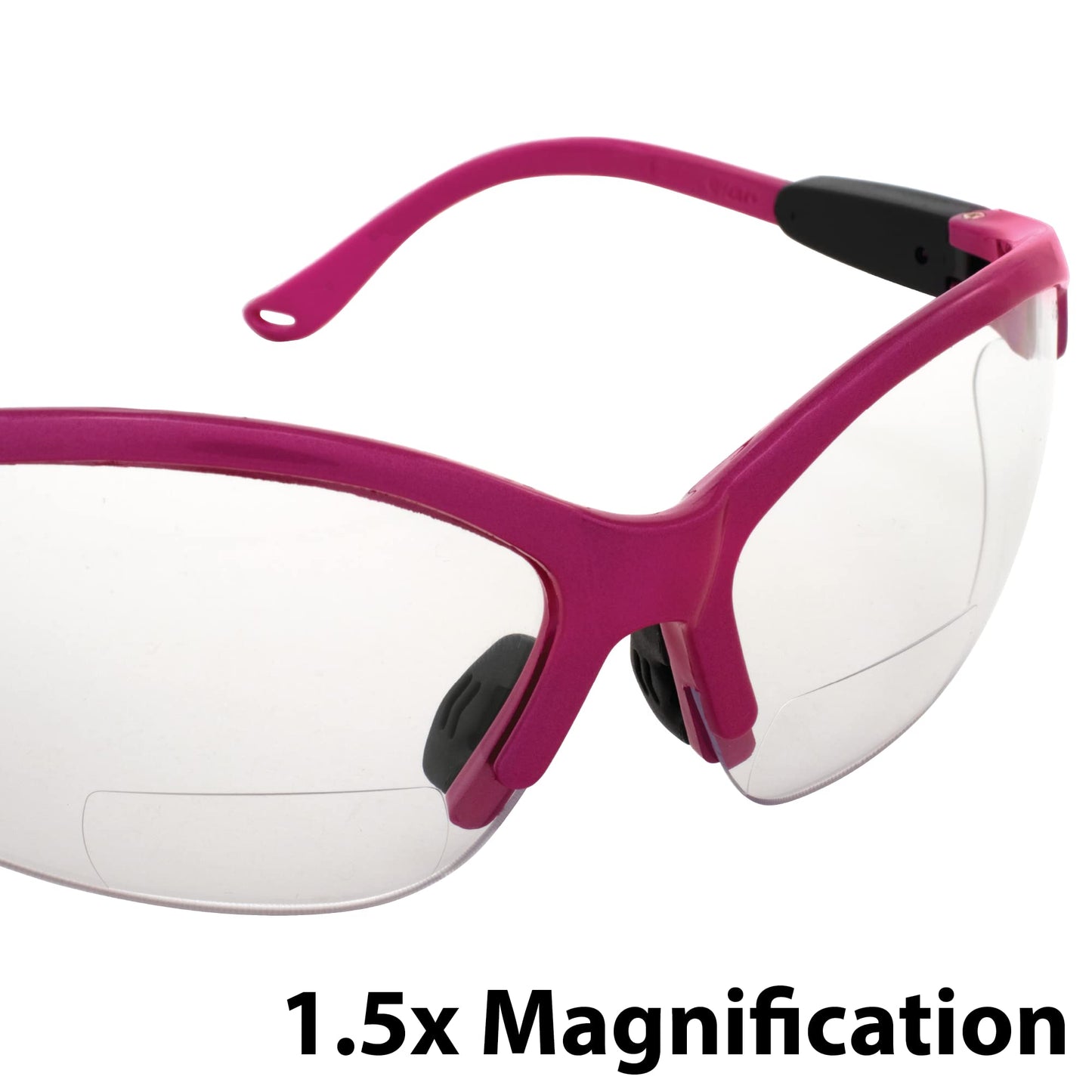 Global Vision Cougar Womens Safety Glasses Hot Pink Frame w/Clear 1.5 Bifocal Lens