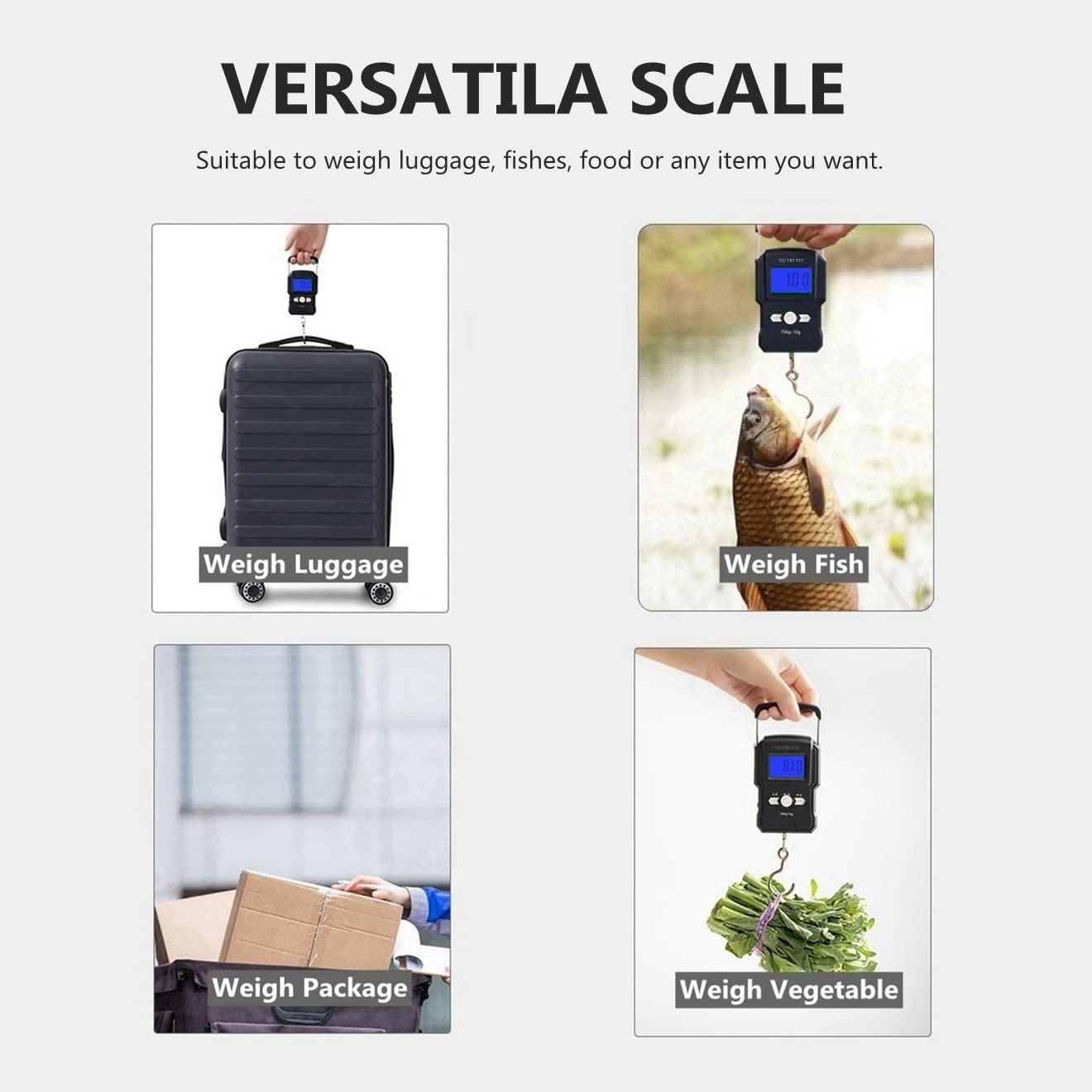 NUTRI FIT Digital Luggage Scale - Portable Handheld Weighing Scale for Travel | 110lb Capacity