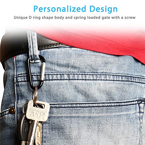 20-Piece Mini Aluminum D-Shape Carabiner Set with 10 Metal Key Rings