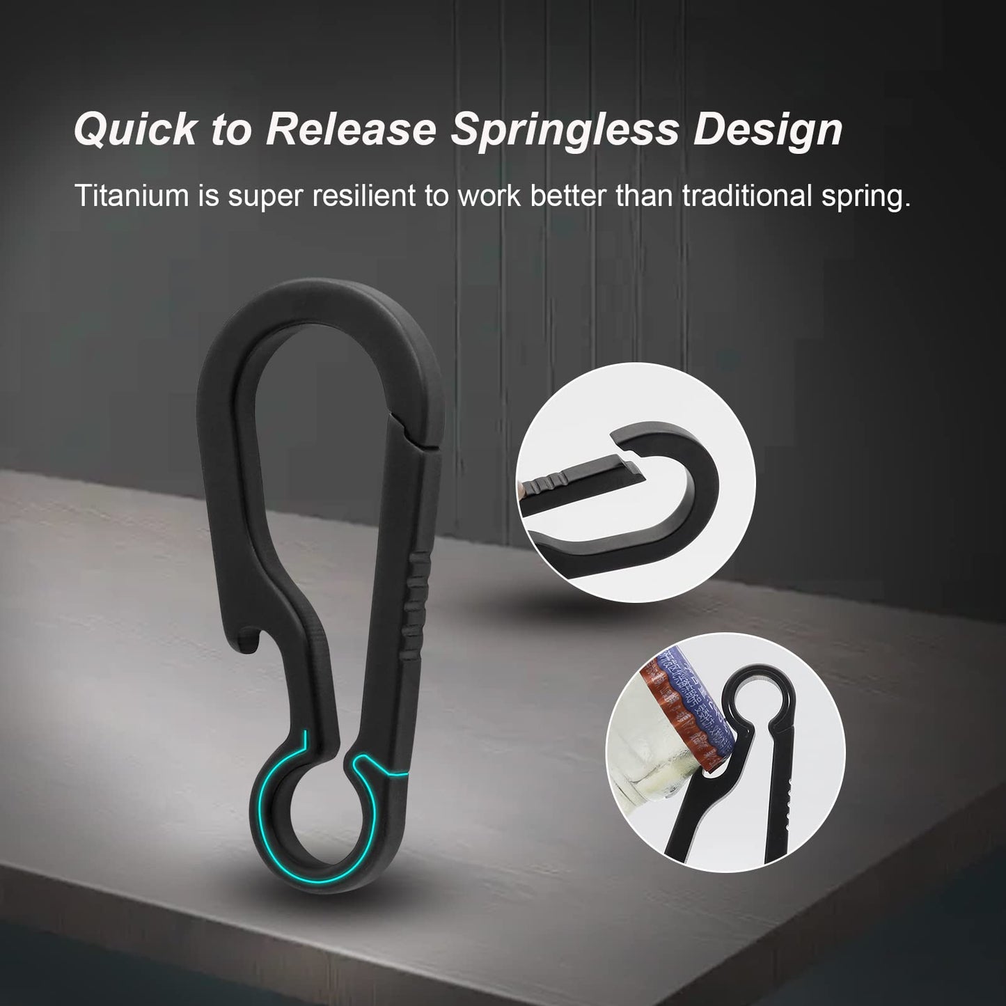PJYTAC Titanium Carabiner for Keys Small Backpack Clip Black Heavy Duty Keychain Clips Anti-Lost Quick Release Key Chain Bottle Opener