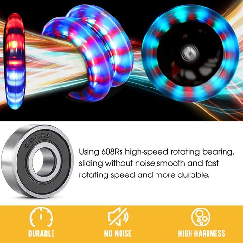 2Pcs 120mm Light Up Scooter Wheels - 2pcs Rear 80mm Light-Up Flashing 3-Wheeled kid Scooter Replacement Wheels with ABEC-9 Bearing for Kick Scooter