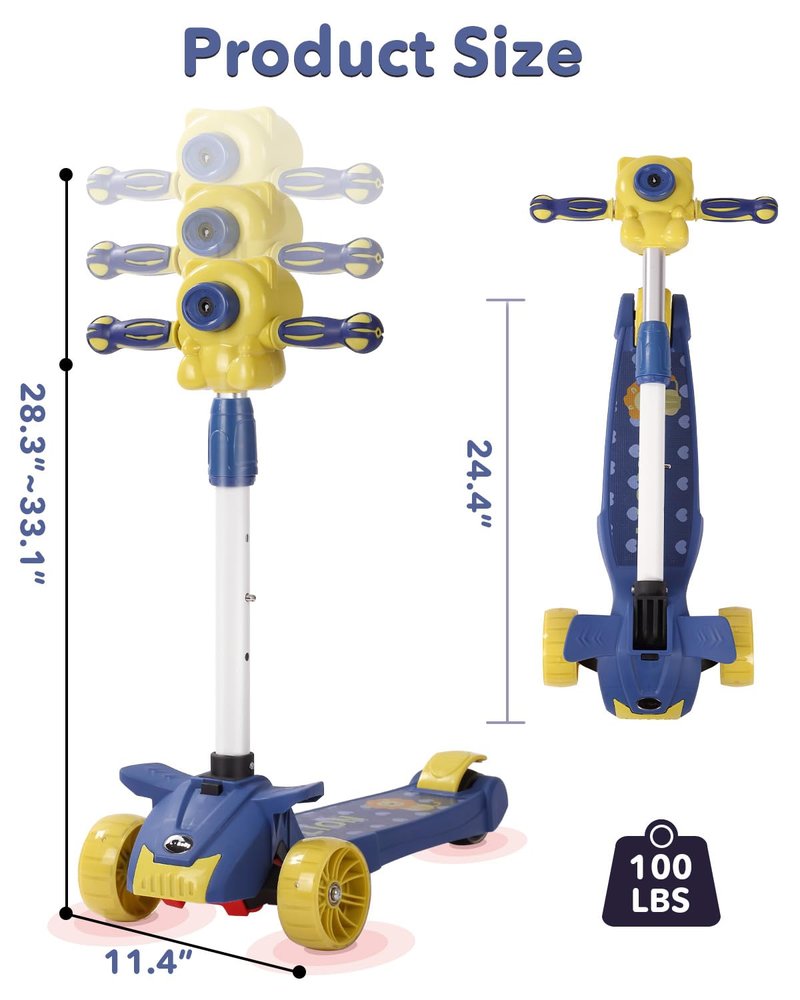 Kids Scooter with Bubble Machine for 3-10 Ages Kids, 3 Wheel Kick Scooter with LED Multi Color Wheel Lights and 3-Height Adjustable Handlebar, Toddler Scooter Lean to Steer for Boys & Girls (Blue)