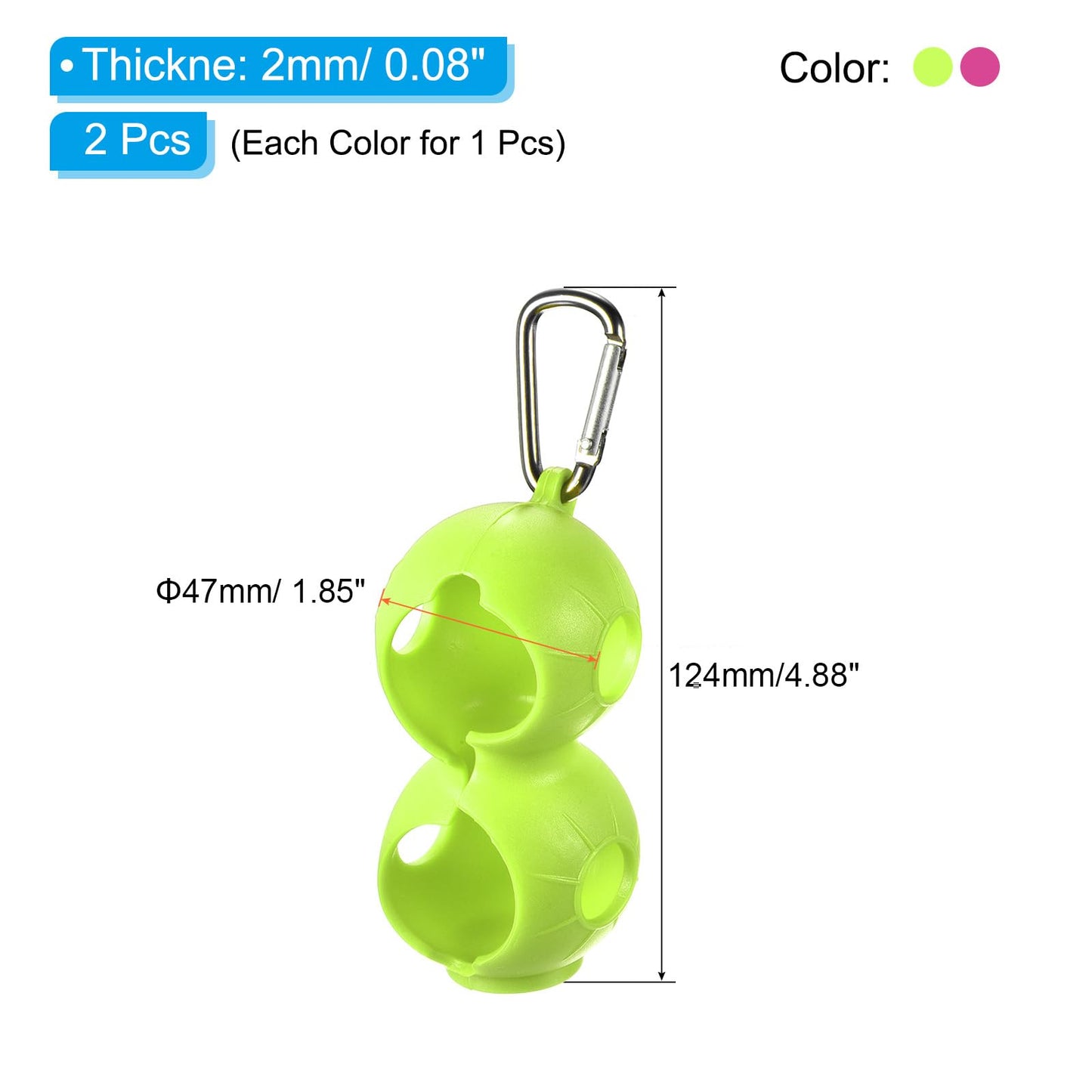 PATIKIL Golf Ball Holder, 2 Pack Silicone 2 Balls Carrier Protective Portable Sleeve with Buckle for Golf Bag Belt, Rose Red, Green