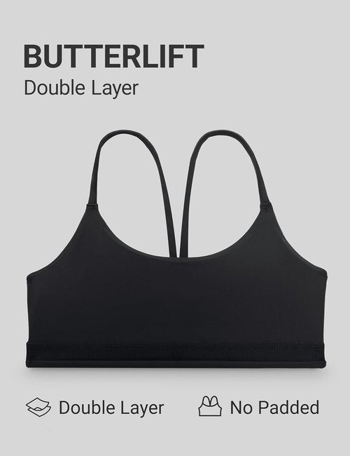 CRZ YOGA Sports Bra - Butterlift Double Lined V Back Design | Wireless Scoop Neck Yoga Top for Women