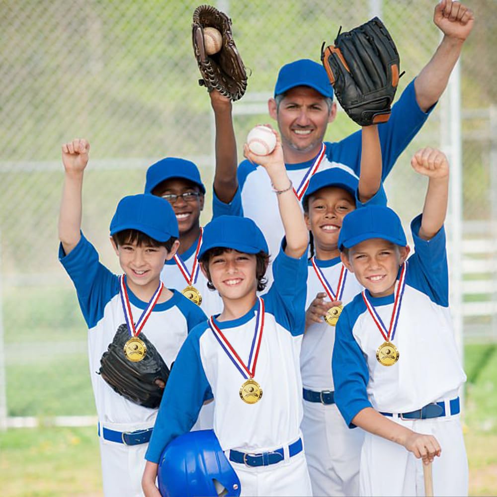 LZHZH 12 Pack Baseball Medals with Neck Ribbons for Kids and Adults - Perfect Party Favors and Sports Game Prizes 2-Inch