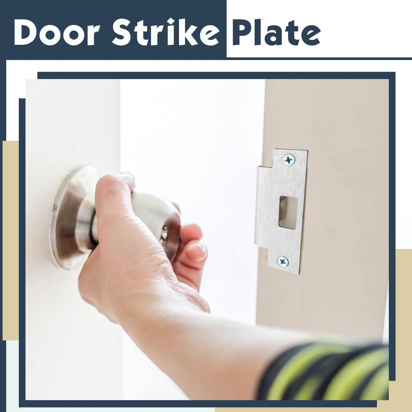 Tandefio 4 Pcs 4 7/8 x 3 3/8 x 1 1/4 Inch Deadbolt Strike Plate Stainless Iron Door Extended Strike Plate Door Reinforcement Backplate with Screws for Heavy Duty Residential Use (Silver)