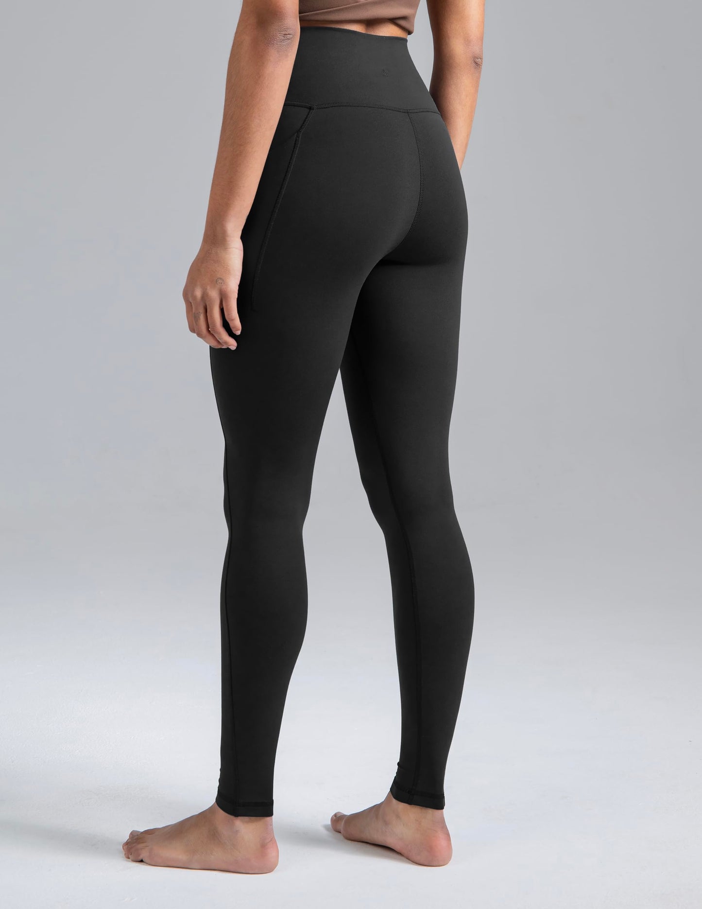 Colorfulkoala Dreamlux No Front Seam Full-Length Leggings with Pockets for Women 28" Inseam, High Waisted Buttery Soft Yoga Pants (L, Black)