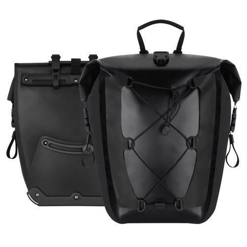 Leopauto Bike Pannier Bag, Double 25L Max Waterproof Bike Rear Rack Bag Large Capacity Bike Rear Panniers with Elastic Cord for Cycling Touring Commuting