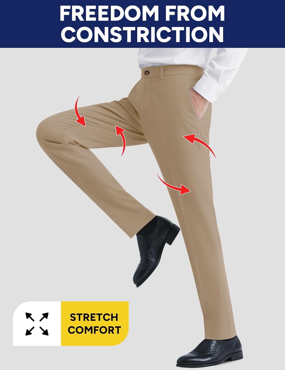 Skiennix Men's Stretch Dress Pants - Expandable Waist for Comfort | Slim Fit, Classic Straight, Big & Tall