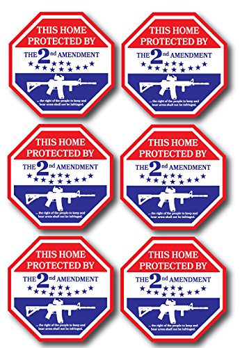 Protected 2nd Amendment Security Decal - 2.6x2.6 Inch, 6-Pack
