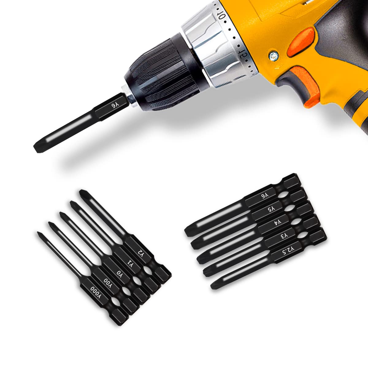 TriWing Bit Set (10 Pack - 2.3" Long Magnetic Heads) in The Following Tri Wing Bits Screwdriver Sizes: Y000, Y00, Y0, Y1, Y2, Y2.5, Y3, Y4, Y5, and Y6
