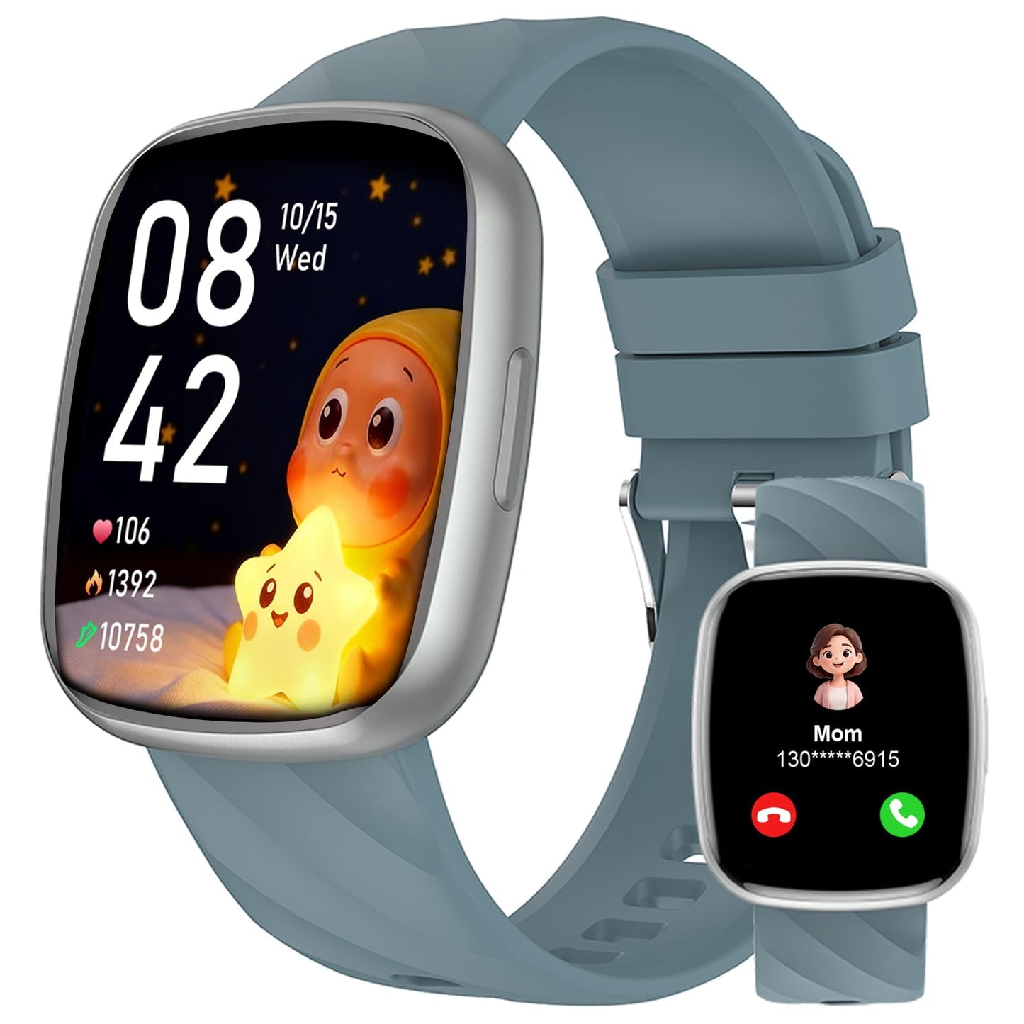 AXYWINBO Smart Watch for Kids-Watches for Girl boy Teens IP68 1.75" Fitness Tracker with Heart Rate Sleep Monitor Pedometer Alarm Clock Games-Kid Sport Watch for 4-14 Ages Girls boy Gift Silver