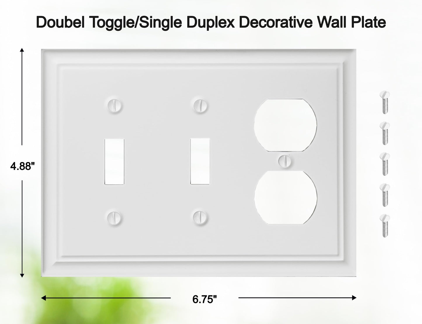 OKAWYC Double Toggle/Single Duplex Light Switch Cover Luca Metal Wall Plate, 2-Pack White 3 Gang, Light Switch Cover Outlet Cover Decorative Wallplate, Durable