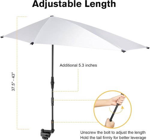 G4Free Adjustable Chair Umbrella - XL UV Protection Sun Shade with Universal Clamp for Beach, Stroller, Golf Cart