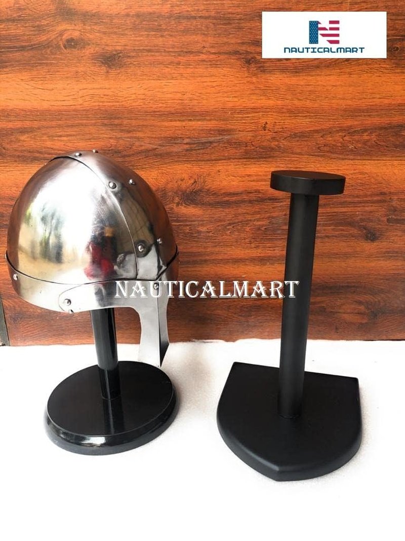 NauticalMart Helmet Stand Wooden Black Display Stand - Medieval Armor Helmet