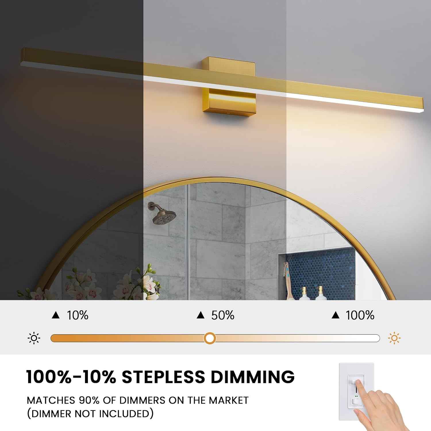 24-Inch Dimmable Gold Bathroom Vanity Light - Modern LED Bar Fixture for Over Mirror
